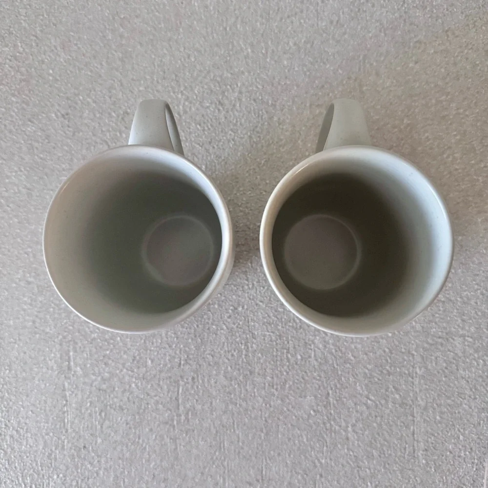 VTG Crate & Barrel Terra Mugs Set of 2 Tan Bands Speckled Stoneware Japan RARE